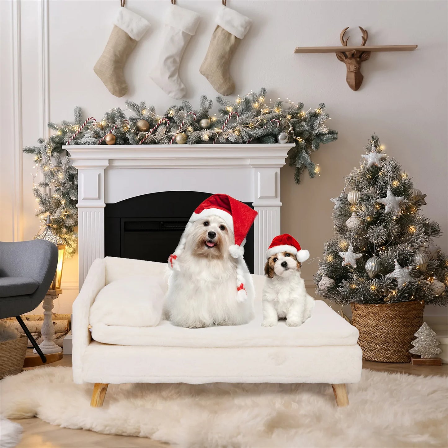 Waterproof Pet Sofa Bed with Wood Legs