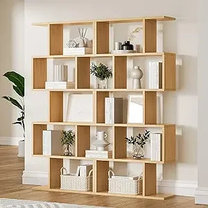 White 5-Tier Geometric Bookcase Decorative Display Shelf