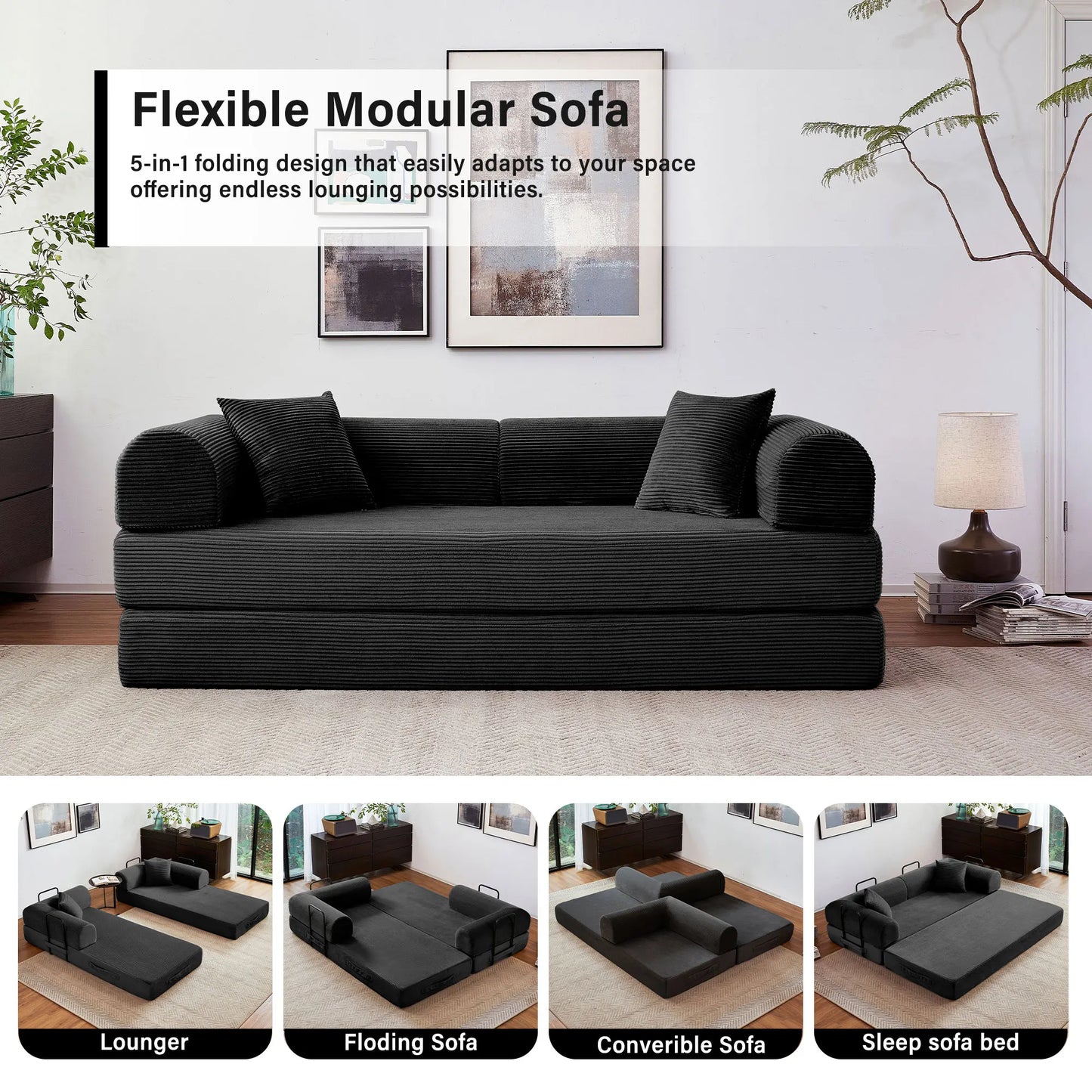 Boneless Couch Foldable Convertible Futon Sleeper Sofa