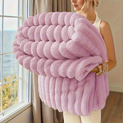 Warm Fleece Throw, Decorative Striped Flannel Blanket