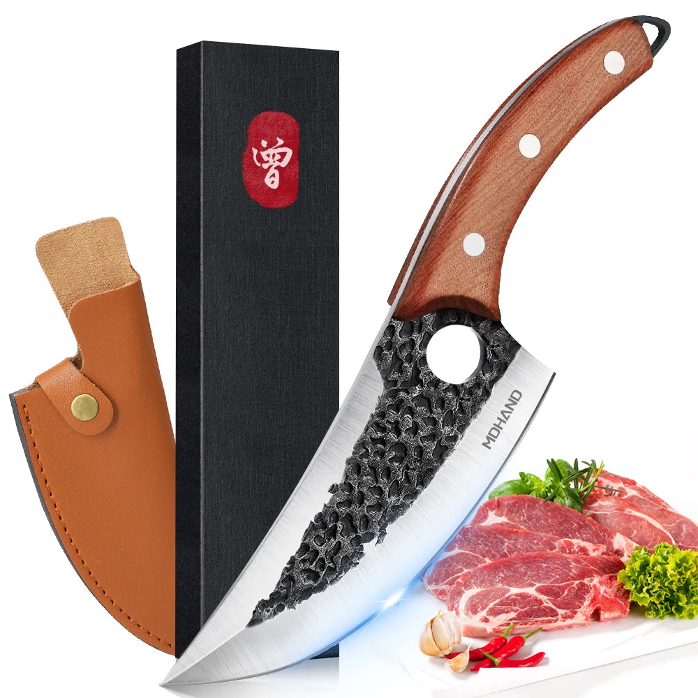 ZENG Stainless Steel Hand Forged Knife Cleaver Chef Cooking Cutter Fruit Slicing Meat Cutting Knife Cover