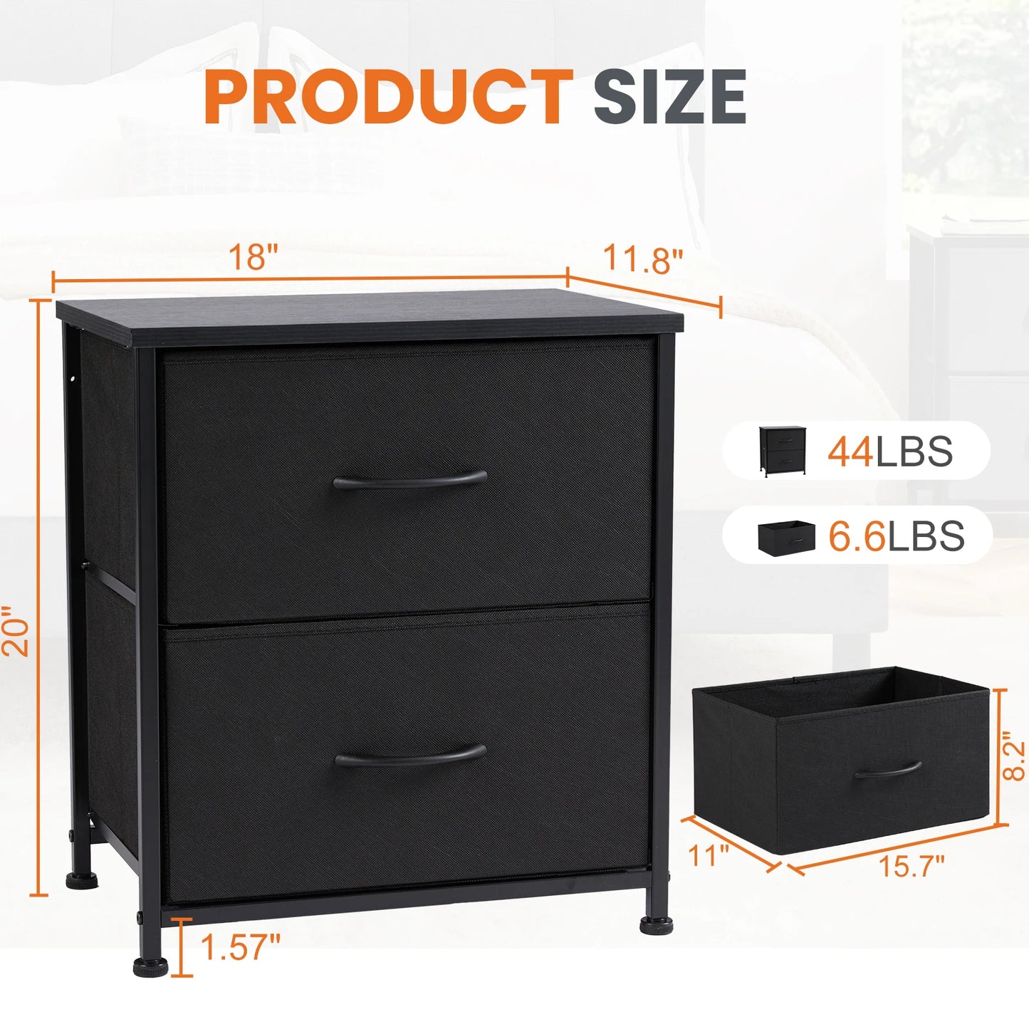 2 Drawer Bedside Coffee Sofa Tea Table Storage