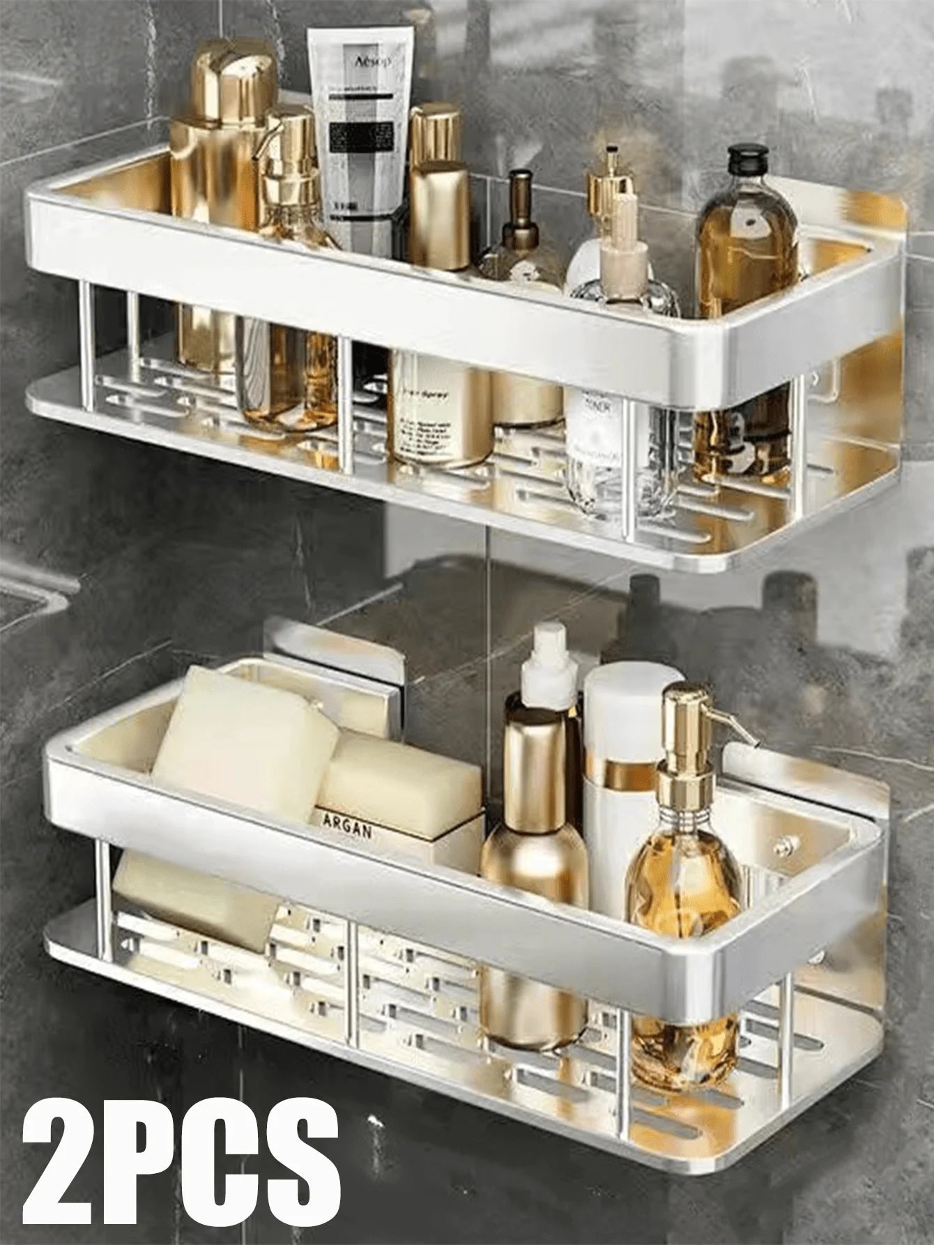 3PCS Adhesive Aluminum Shower Shelf: Rust-Proof No-Drill Bathroom Storage Organizer
