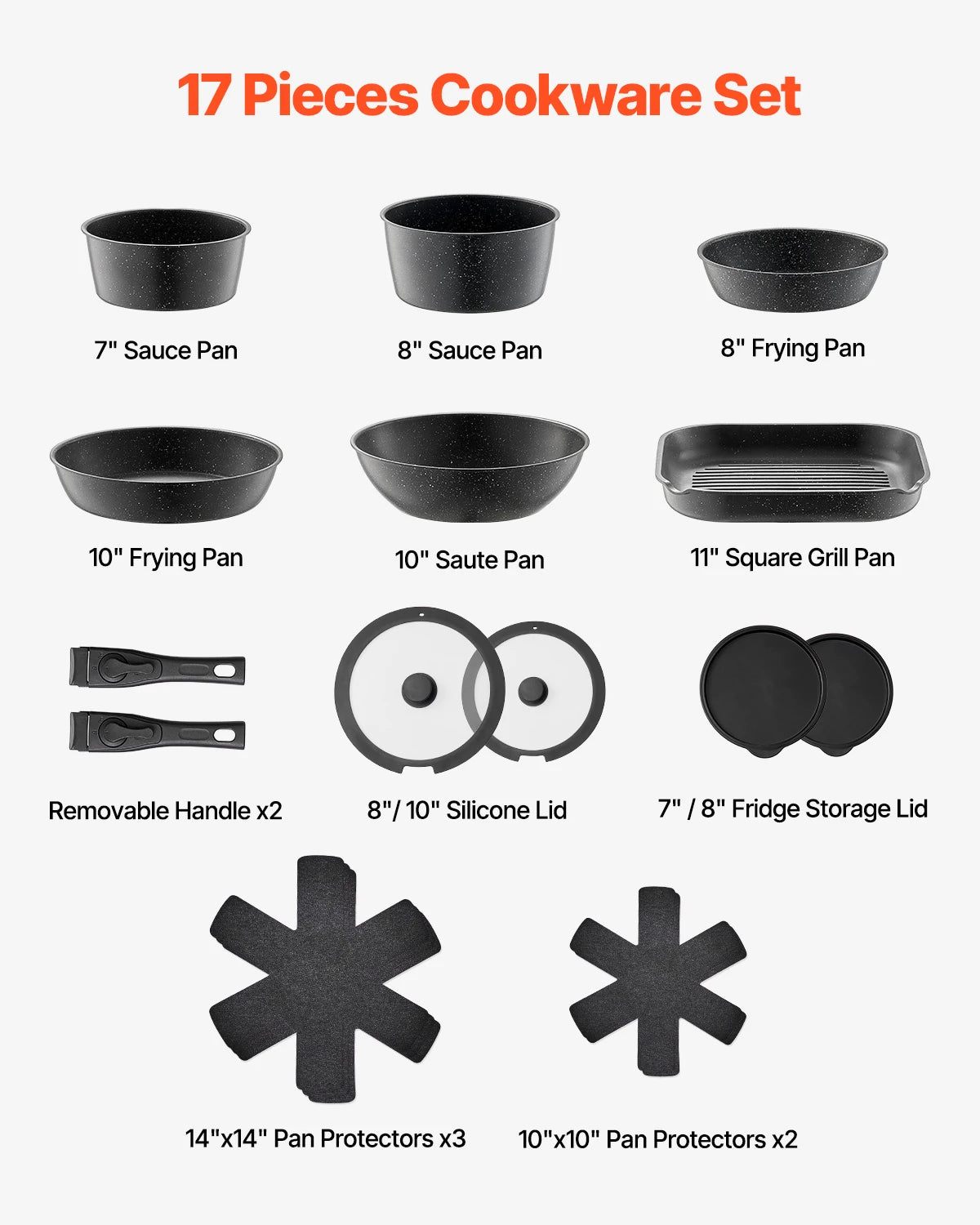 17 Pcs Nonstick Cookware Set Granite Pots/Pans