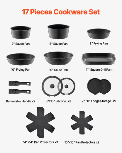 17 Pcs Nonstick Cookware Set Granite Pots/Pans