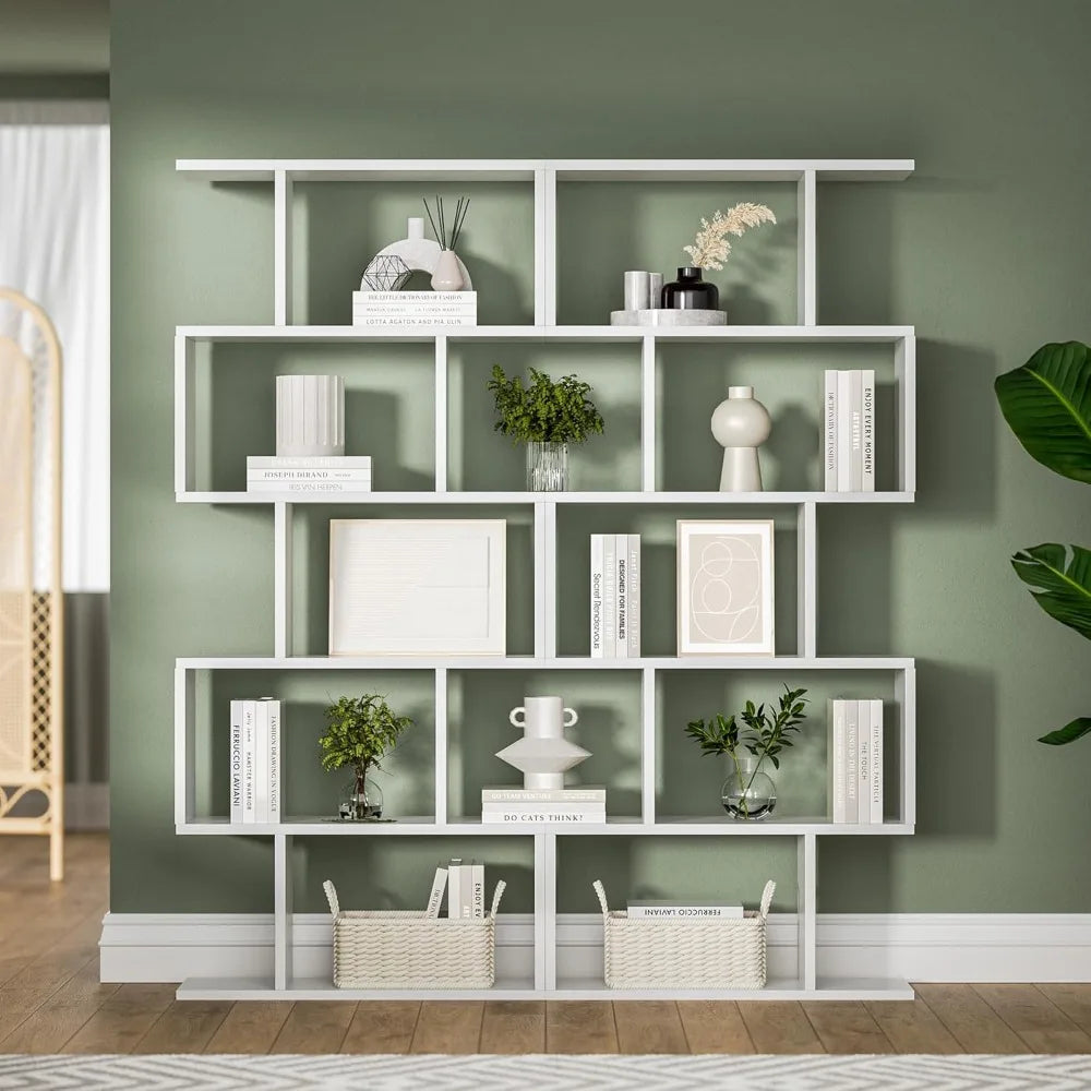 White 5-Tier Geometric Bookcase Decorative Display Shelf