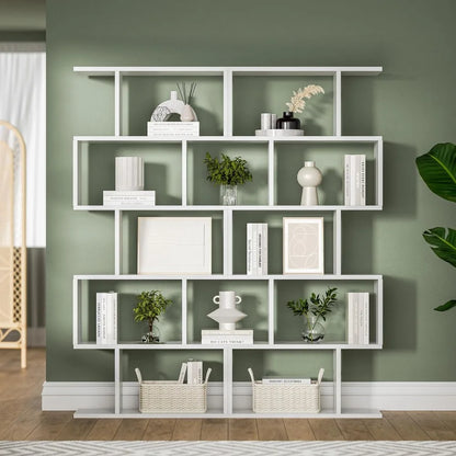 White 5-Tier Geometric Bookcase Decorative Display Shelf