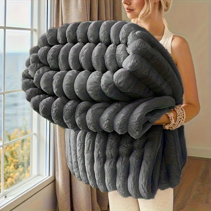 Warm Fleece Throw, Decorative Striped Flannel Blanket