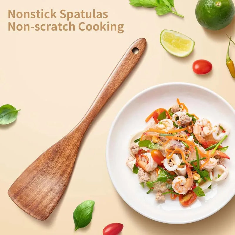 Wood Kitchenware Cooking Set With storage bucket