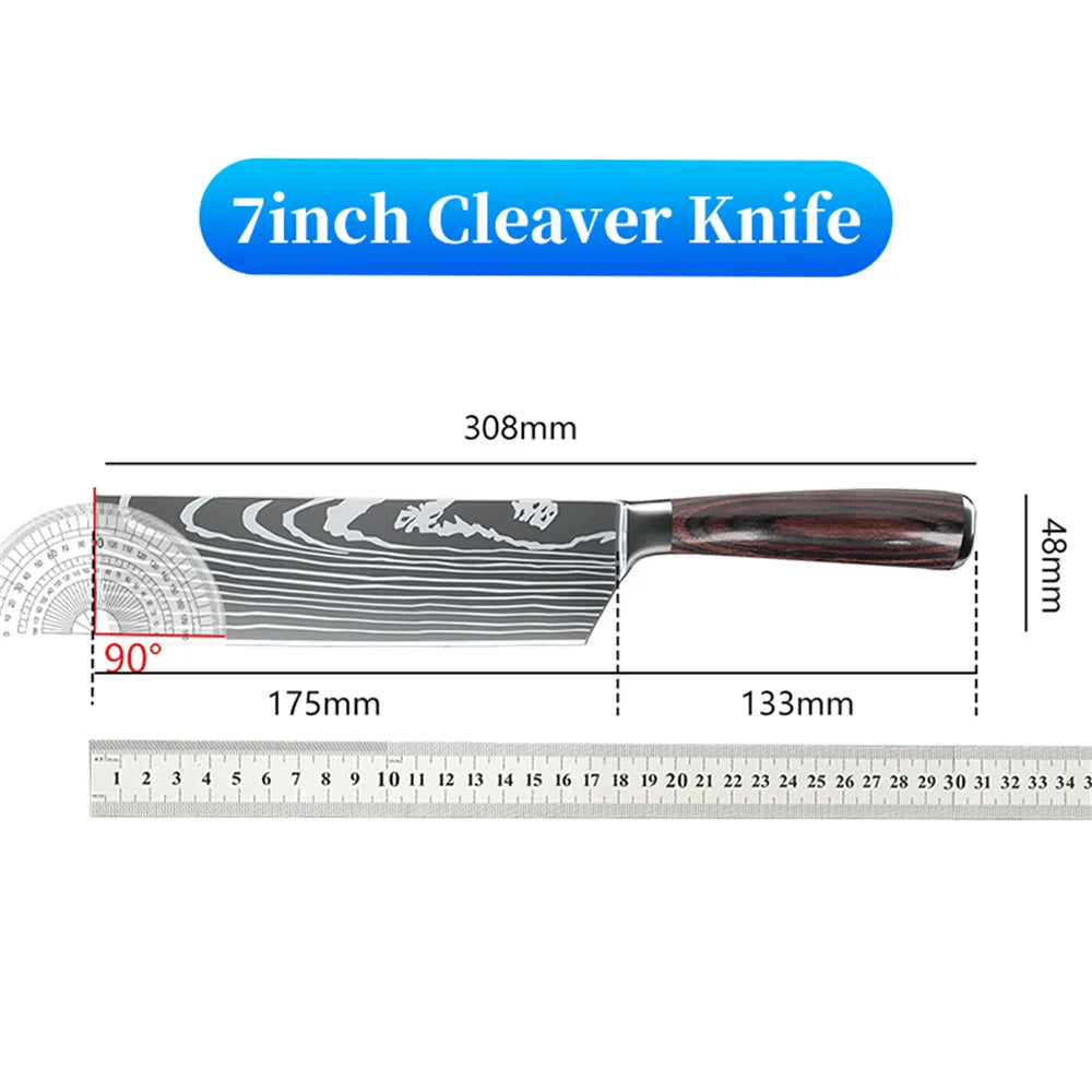 9 types of Stainless Steel Kitchen Knife,Japanese Chef Knife,Meat Cleaver,Santoku,Bread,Boning,Slicing,Fruit Knife with Gift Box