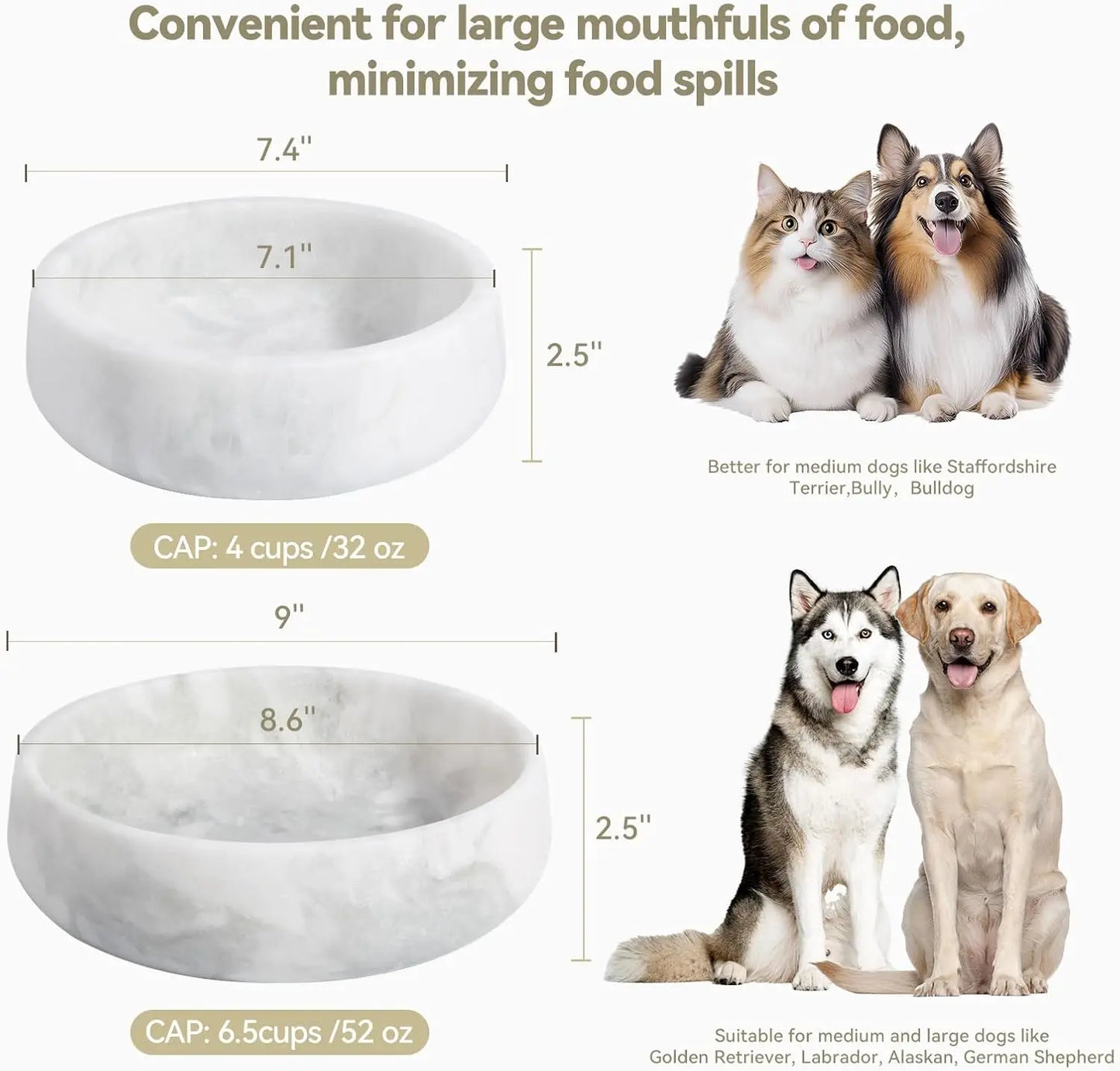 Heavy Duty Large Non-Slip Marble Dog Bowl