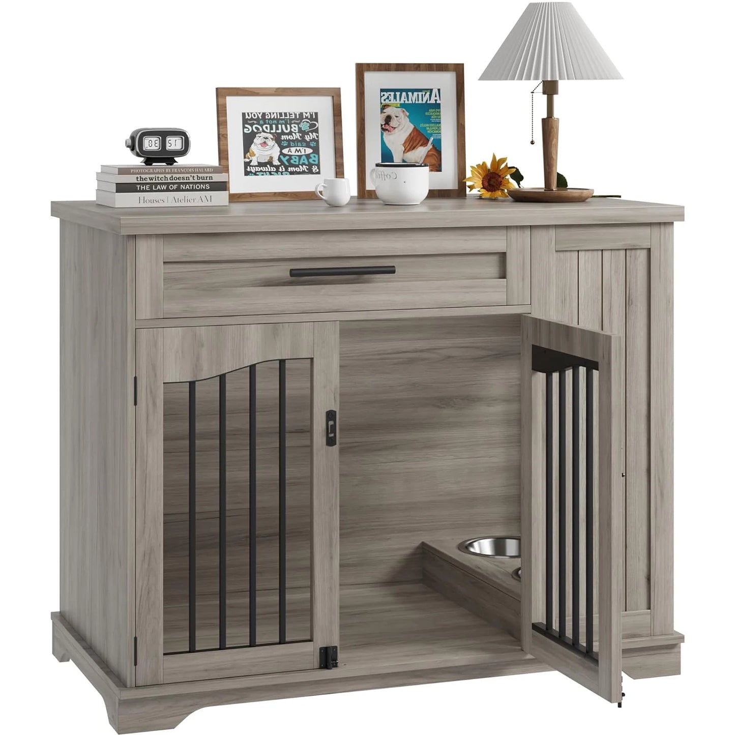 Furniture Style Dog Crate With Storage/Feeding Station