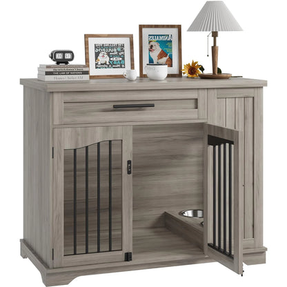Furniture Style Dog Crate With Storage/Feeding Station