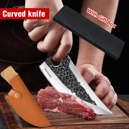 ZENG Stainless Steel Hand Forged Knife Cleaver Chef Cooking Cutter Fruit Slicing Meat Cutting Knife Cover