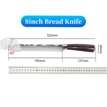 9 types of Stainless Steel Kitchen Knife,Japanese Chef Knife,Meat Cleaver,Santoku,Bread,Boning,Slicing,Fruit Knife with Gift Box
