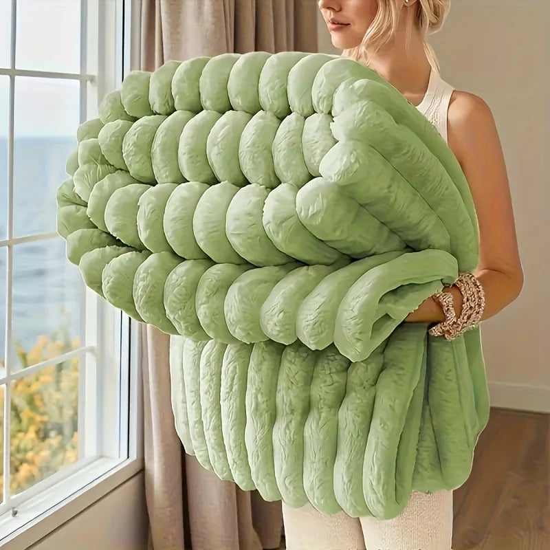Warm Fleece Throw, Decorative Striped Flannel Blanket