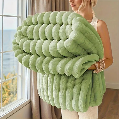 Warm Fleece Throw, Decorative Striped Flannel Blanket