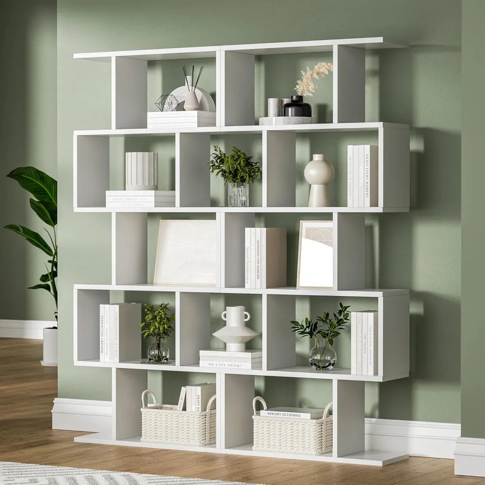 White 5-Tier Geometric Bookcase Decorative Display Shelf