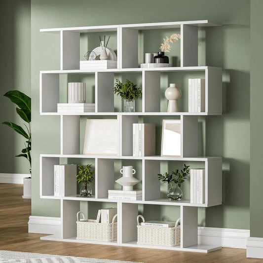 White 5-Tier Geometric Bookcase Decorative Display Shelf
