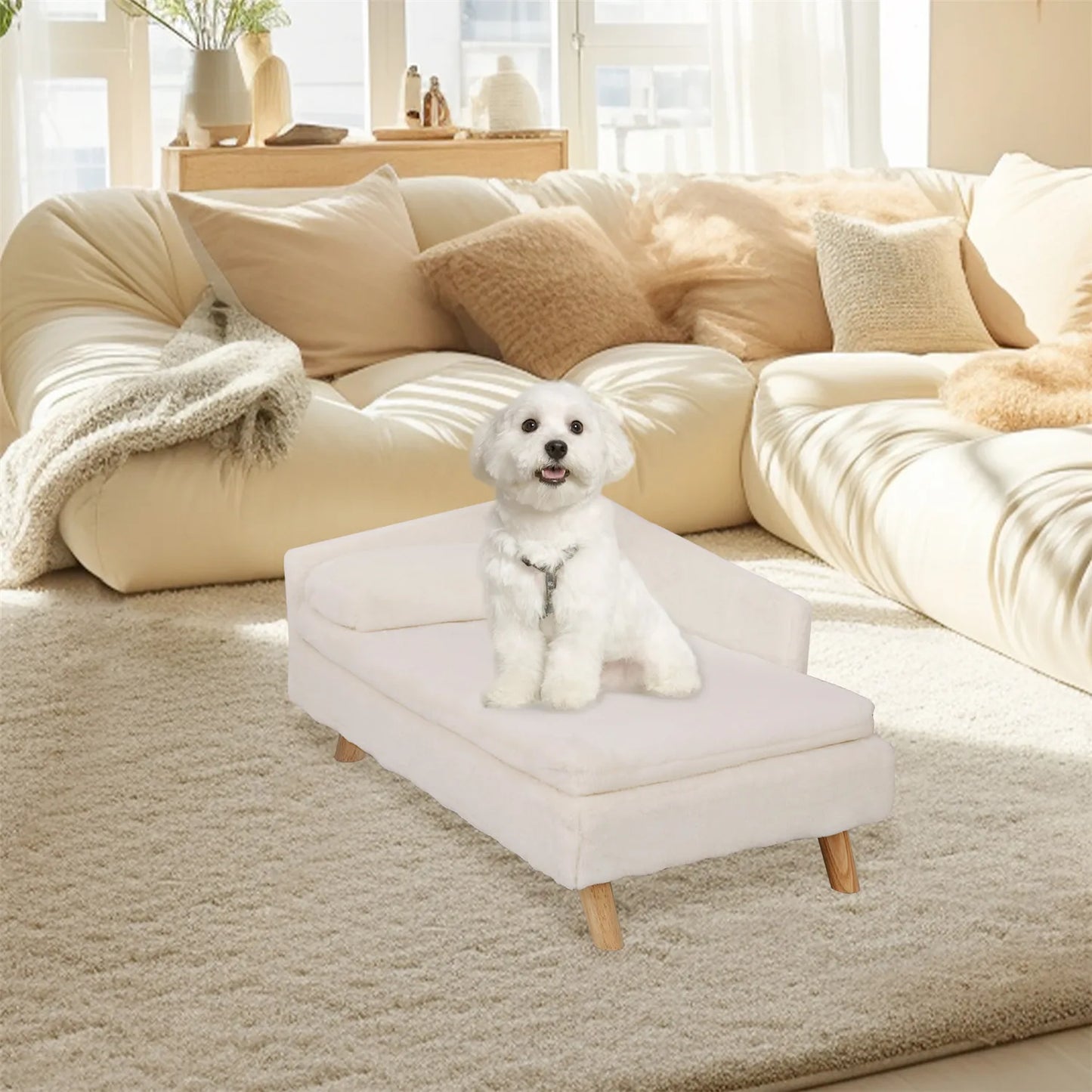 Waterproof Pet Sofa Bed with Wood Legs
