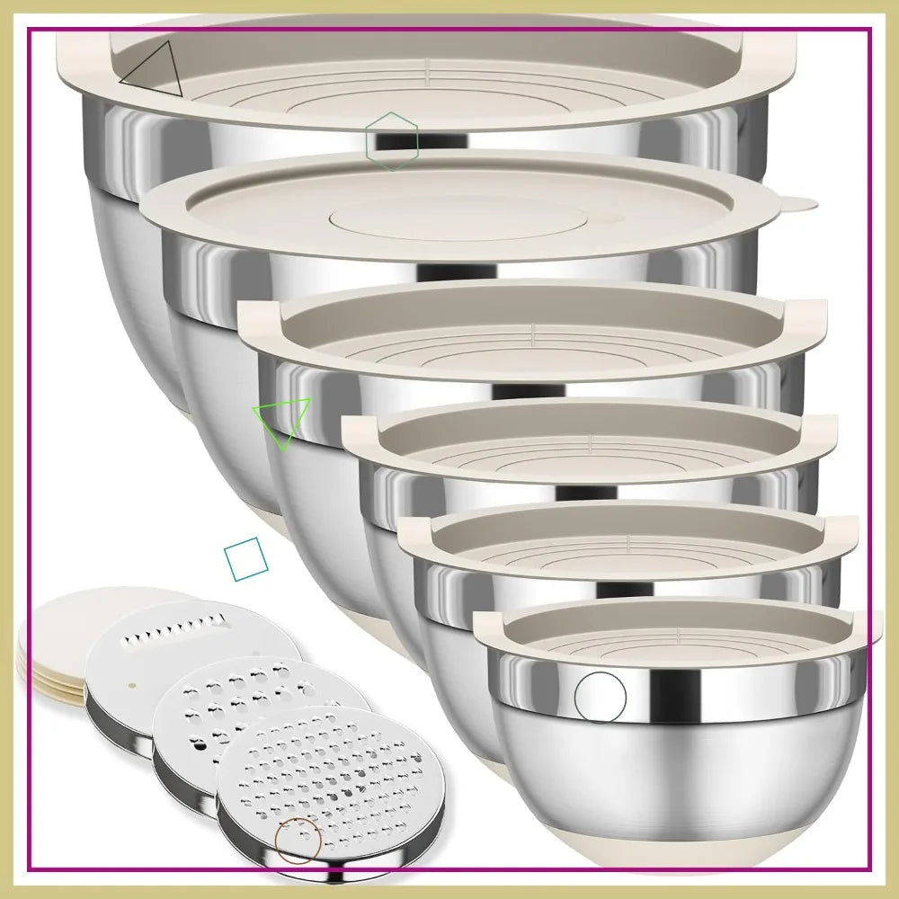 6-Piece Stainless Steel Mixing Bowls with Lids