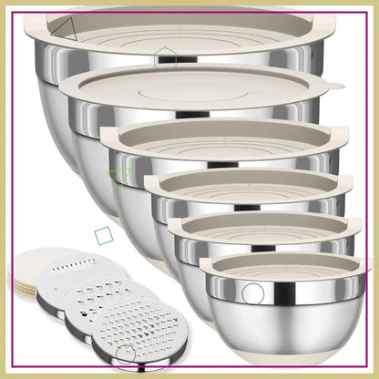 6-Piece Stainless Steel Mixing Bowls with Lids
