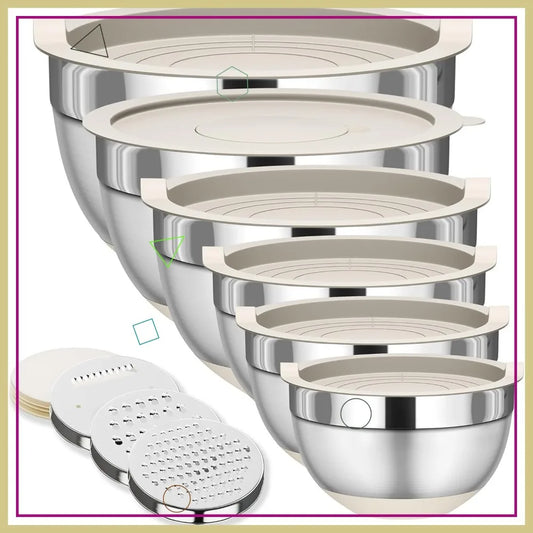 6-Piece Stainless Steel Mixing Bowls with Lids