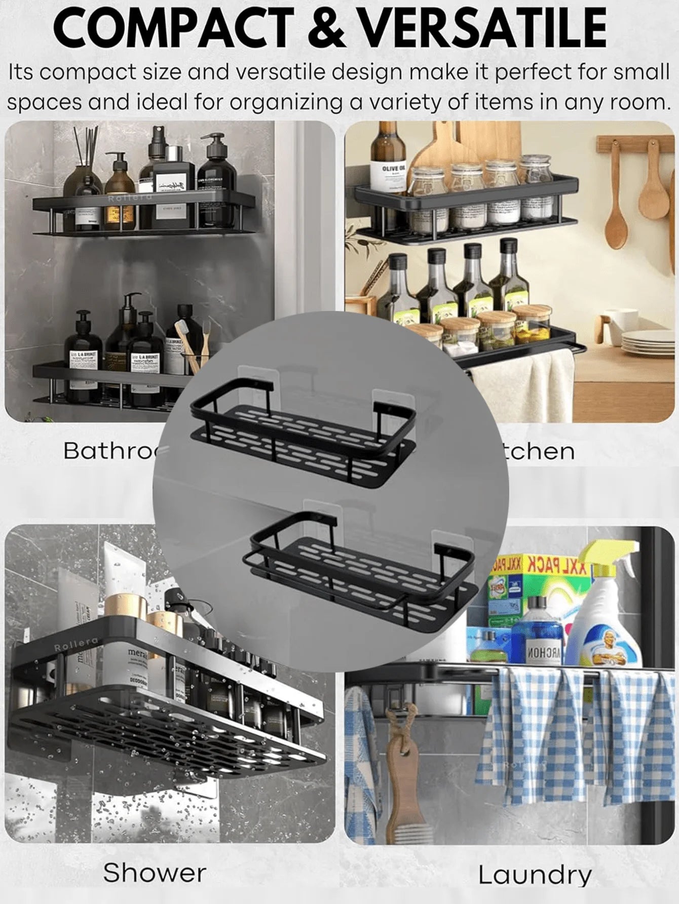 3PCS Adhesive Aluminum Shower Shelf: Rust-Proof No-Drill Bathroom Storage Organizer