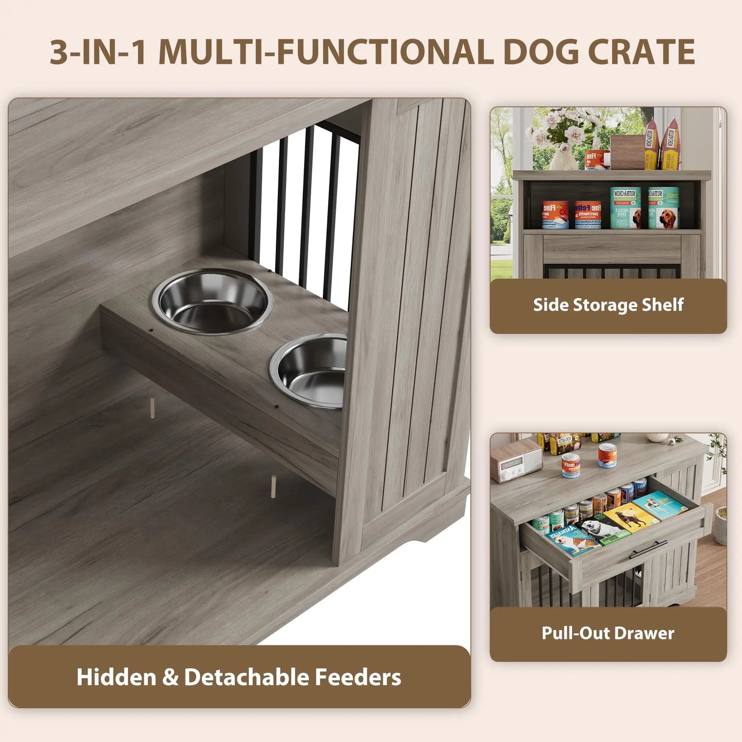 Furniture Style Dog Crate With Storage/Feeding Station