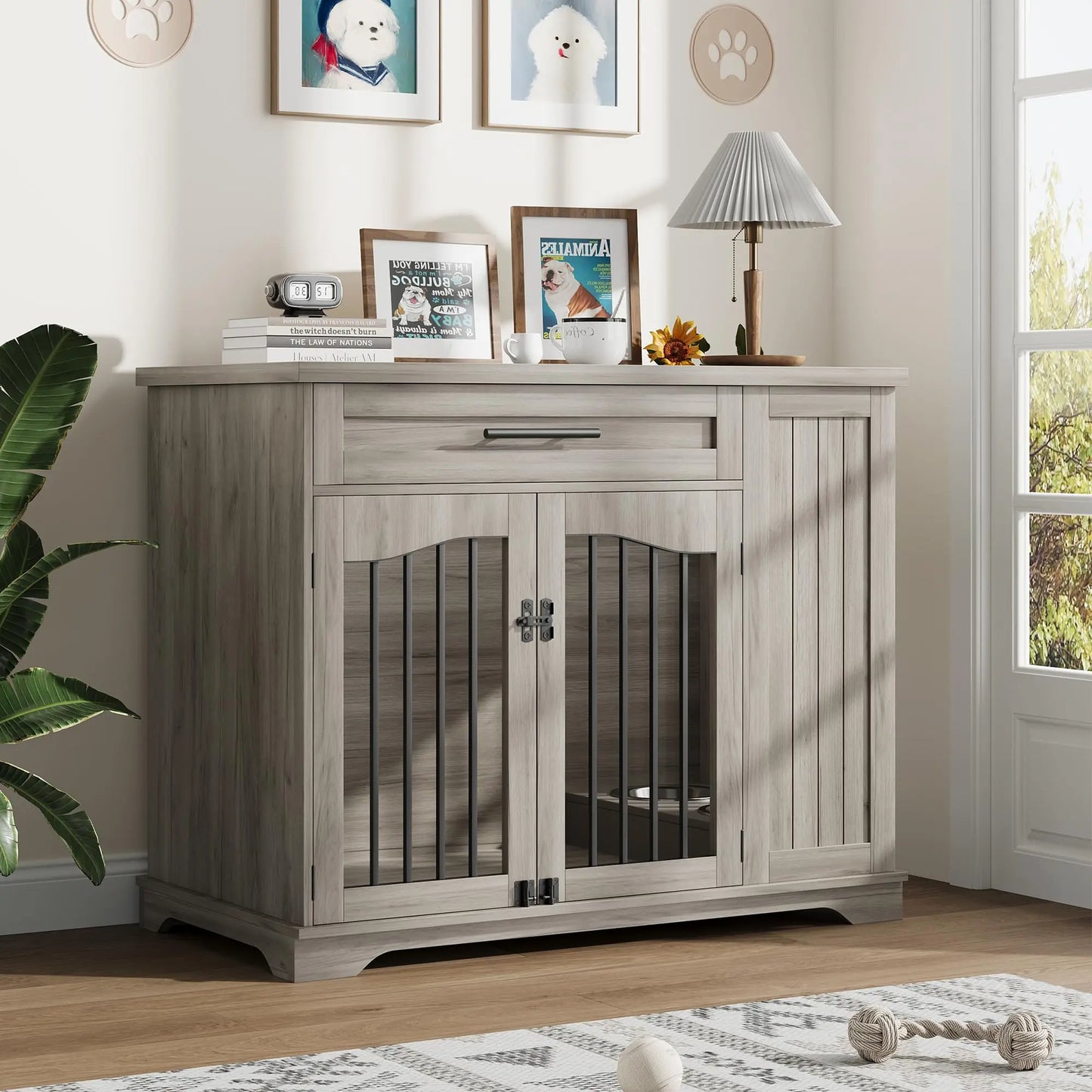 Furniture Style Dog Crate With Storage/Feeding Station