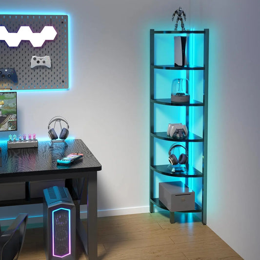 6-Tier Corner Shelf with LED Lights Display