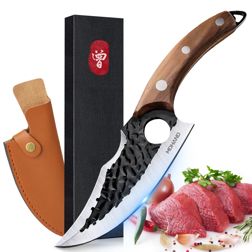 ZENG Stainless Steel Hand Forged Knife Cleaver Chef Cooking Cutter Fruit Slicing Meat Cutting Knife Cover