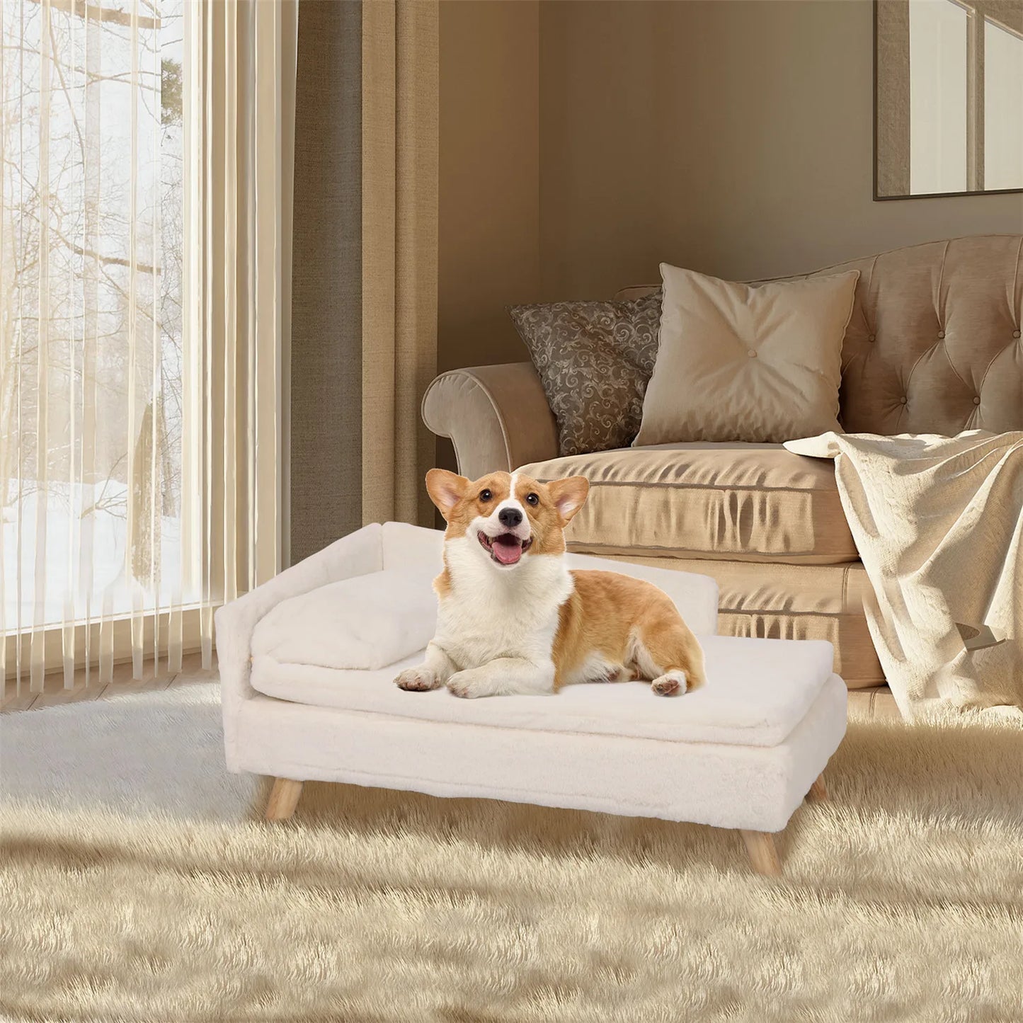 Waterproof Pet Sofa Bed with Wood Legs