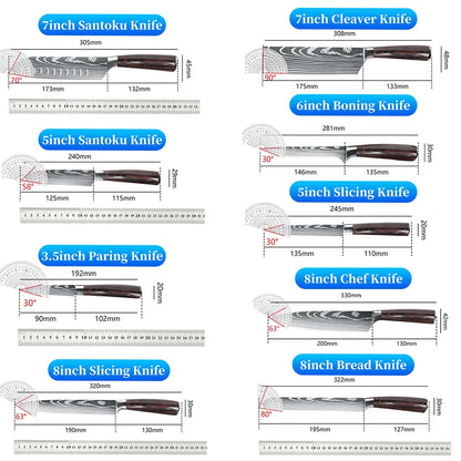 9 types of Stainless Steel Kitchen Knife,Japanese Chef Knife,Meat Cleaver,Santoku,Bread,Boning,Slicing,Fruit Knife with Gift Box