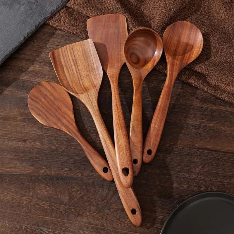 Wood Kitchenware Cooking Set With storage bucket