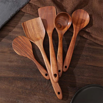 Wood Kitchenware Cooking Set With storage bucket