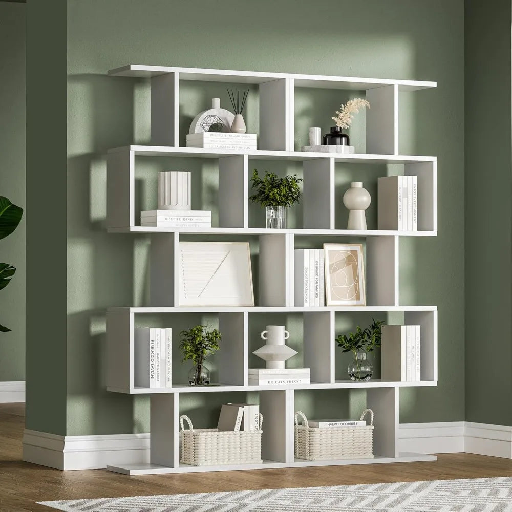 White 5-Tier Geometric Bookcase Decorative Display Shelf