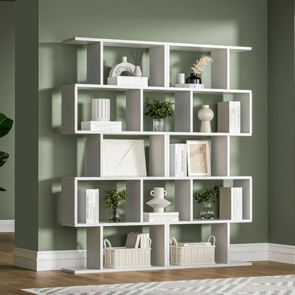 White 5-Tier Geometric Bookcase Decorative Display Shelf