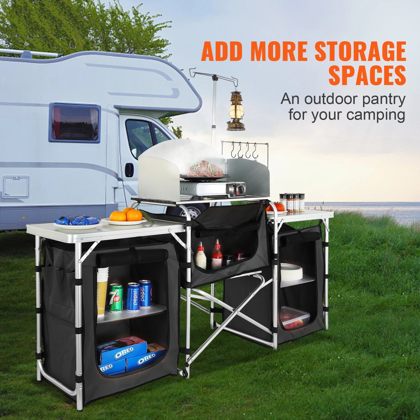 Outdoor Kitchen Table Cabinet Foldable Storage Rack