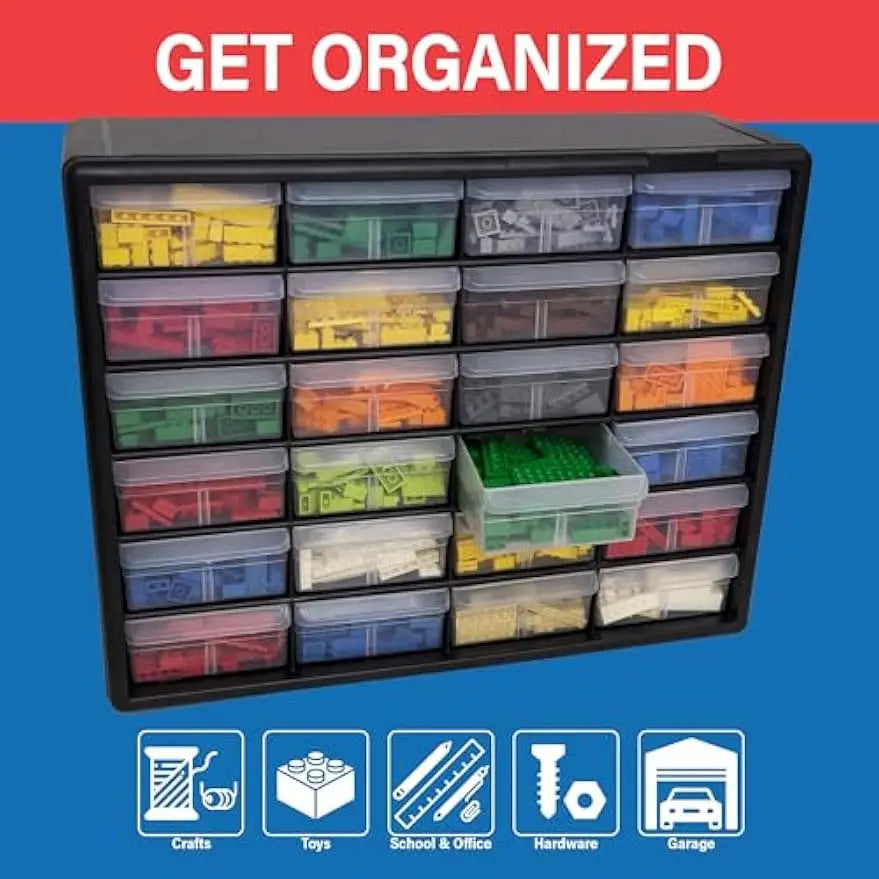 24-Drawer Plastic Storage Cabinet for Home/Garage Organization