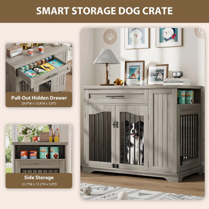 Furniture Style Dog Crate With Storage/Feeding Station