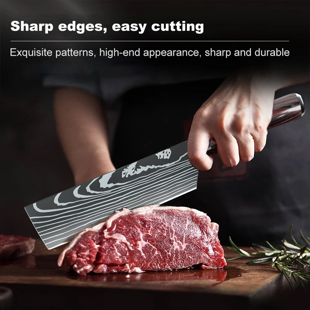 9 types of Stainless Steel Kitchen Knife,Japanese Chef Knife,Meat Cleaver,Santoku,Bread,Boning,Slicing,Fruit Knife with Gift Box