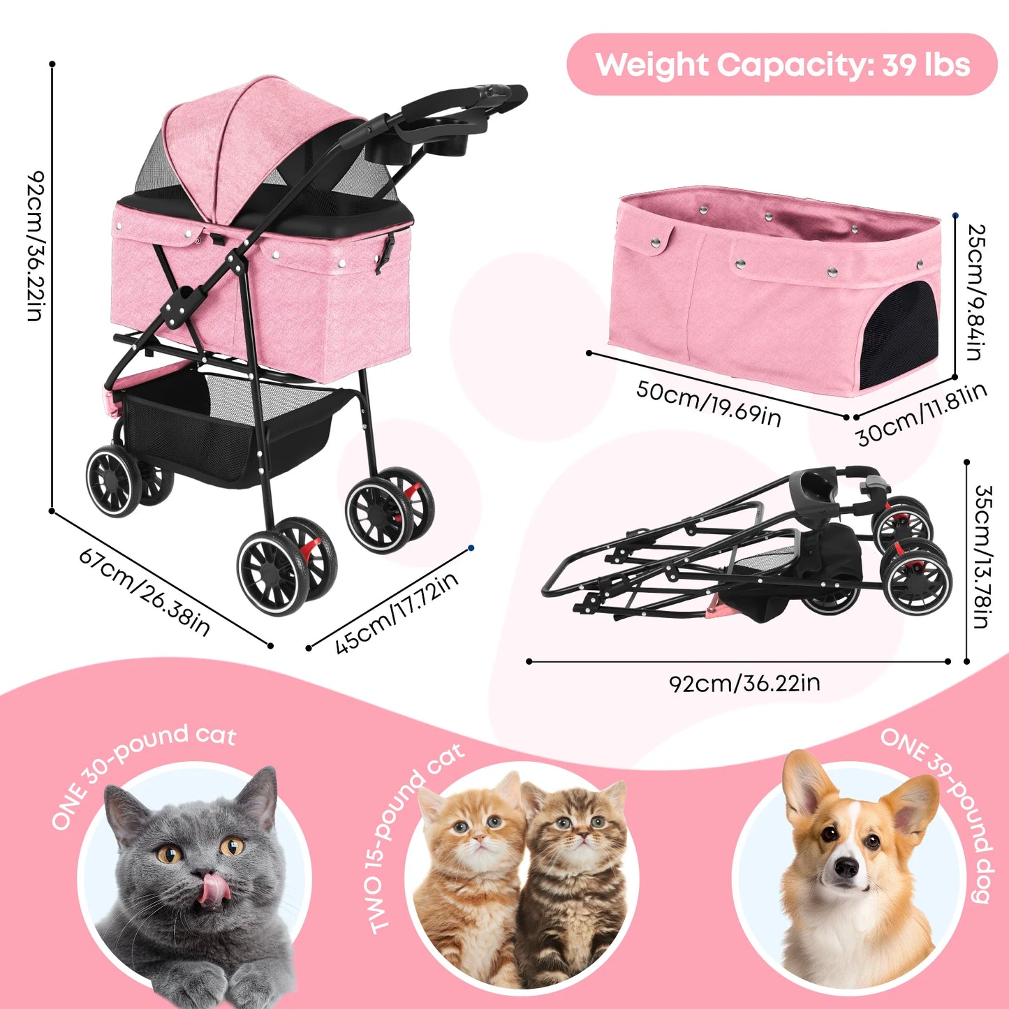 Portable Travel Foldable Dog Cat Carrier Strolling
