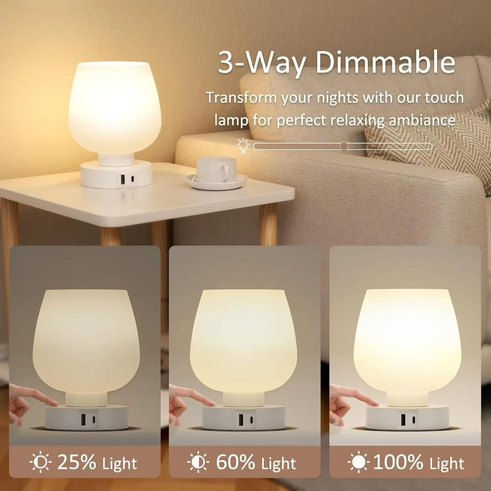2 Touch Table Lamps with USB C+A Charging Ports