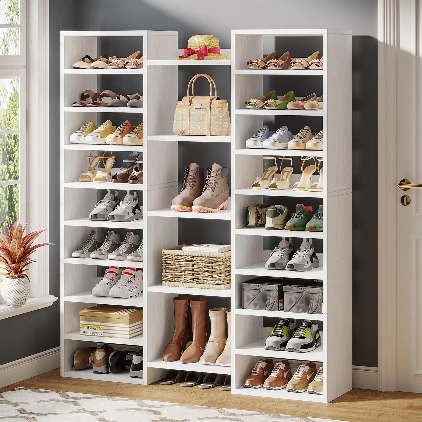 14-Tier Freestanding Tall Shoe Rack and Storage Cabinet