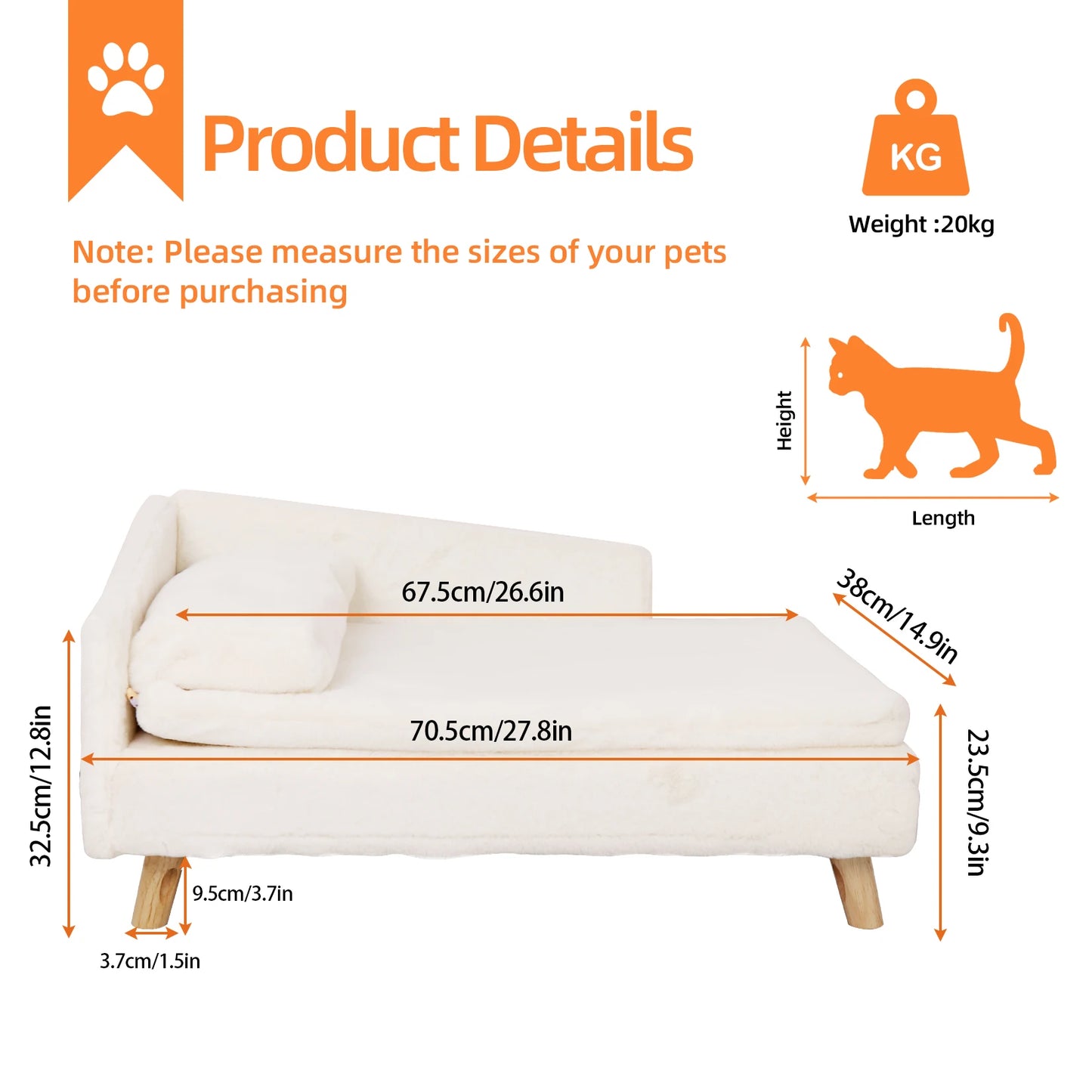 Waterproof Pet Sofa Bed with Wood Legs