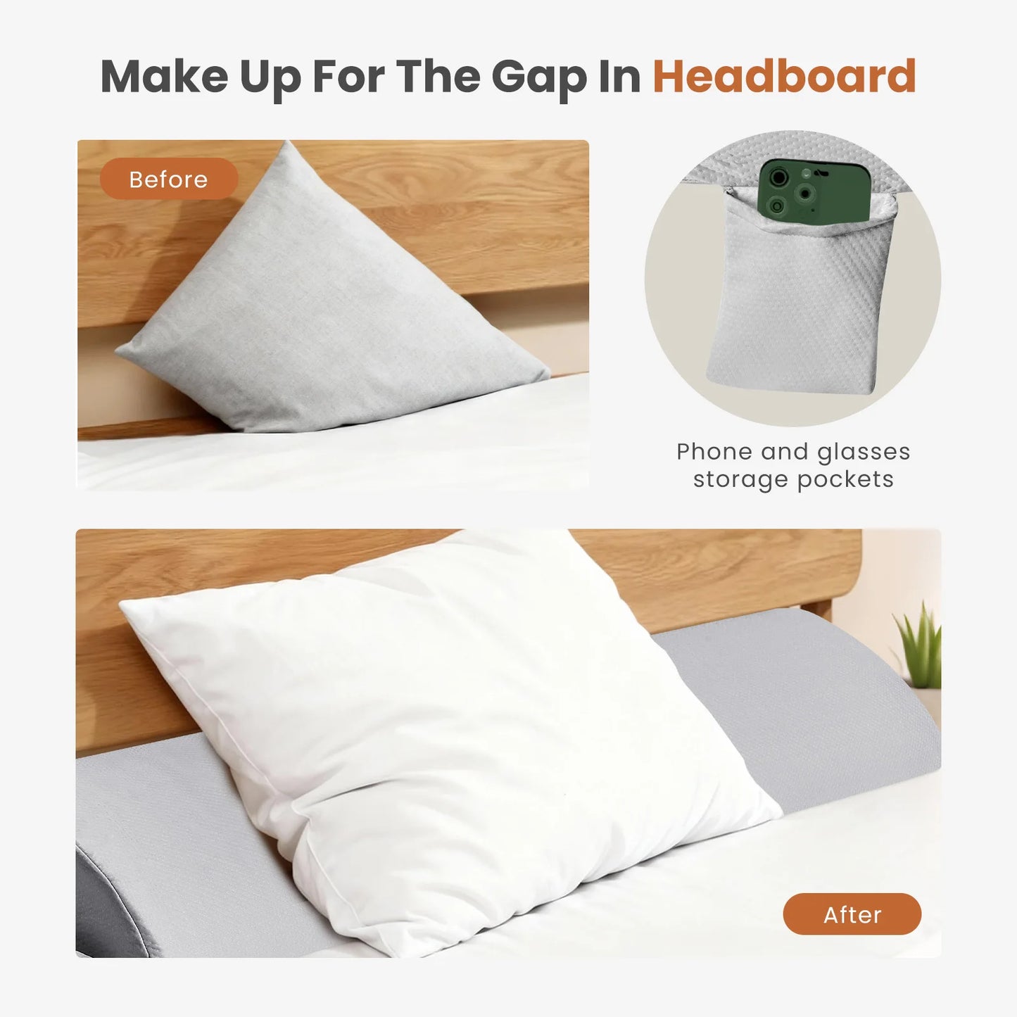 Headboard Wedge Pillow Memory Foam Washable Cover