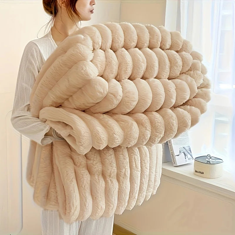 Warm Fleece Throw, Decorative Striped Flannel Blanket